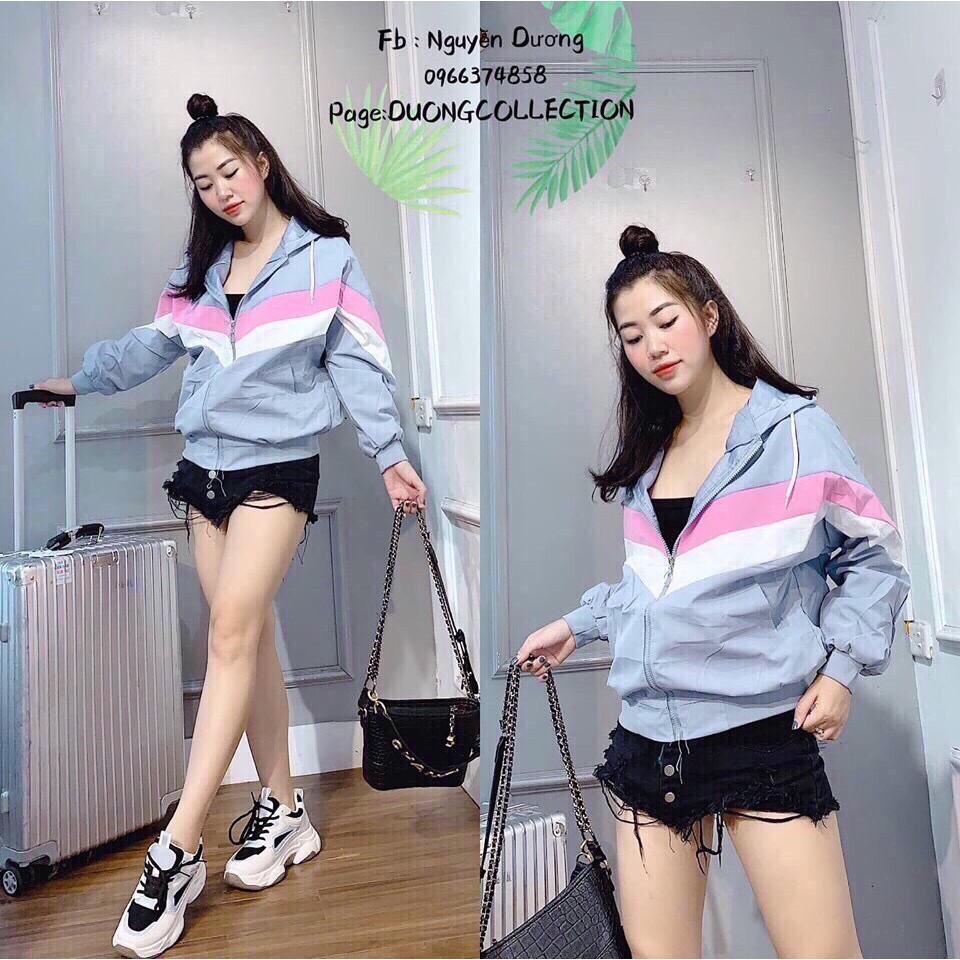 áo khoác nữ Áo khoác nữ gió dù 2 lớp chống nắng phối viền 2 màu ngộ nghĩnh-dễ thương..