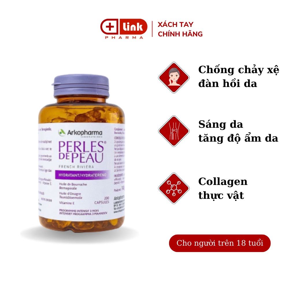 Viên uống collagen đẹp da ARKOPHARMA Perles de peau duy trì độ ẩm và ngăn chặn lão hóa từ sâu bên trong (140g)