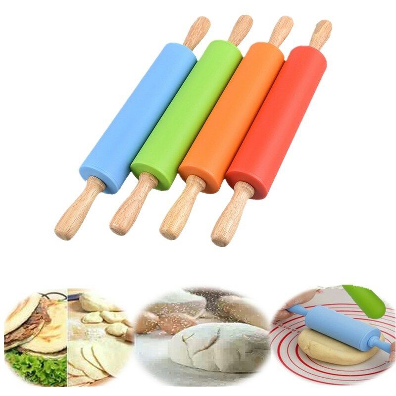 Cán Lăn Bột Làm Bánh Cán Gỗ Silicon Chống Dính 30cm Cây Lăn Bột