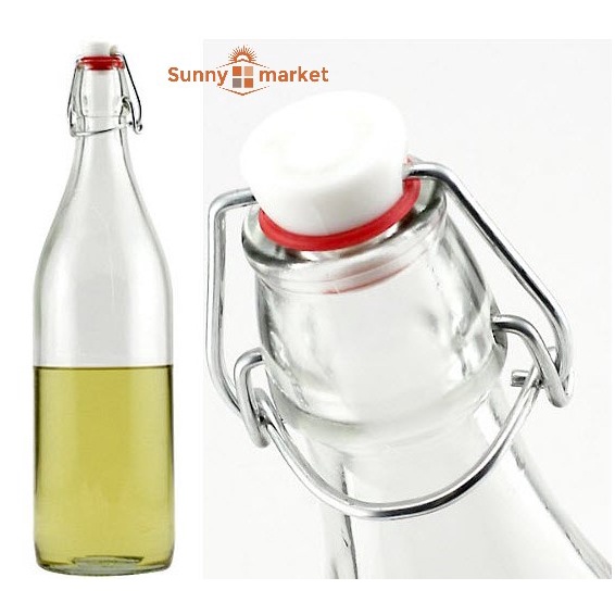 Chai thủy tinh nắp gài 500ml cao cấp, chai tròn nắp gài 500ml