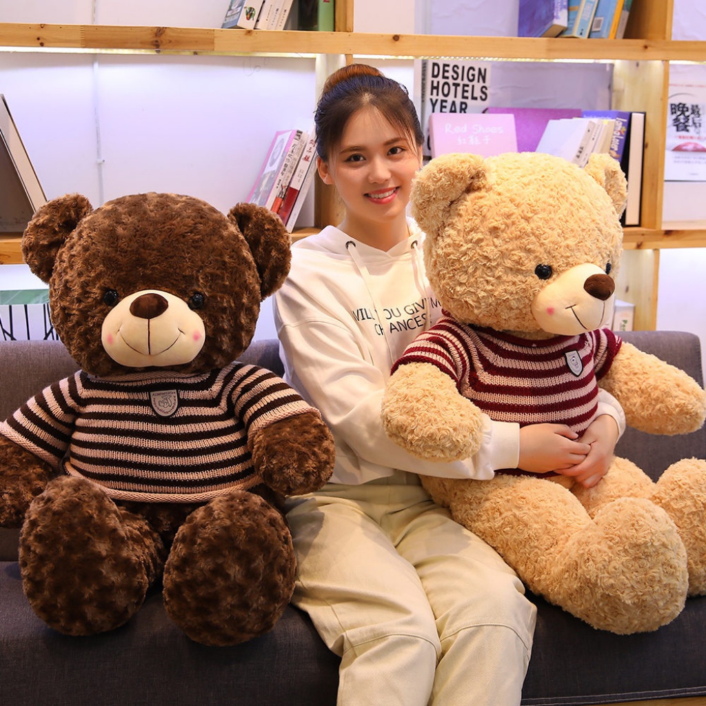 Gấu bông Teddy siêu to mặc áo len gối ôm thú nhồi bông chất liệu lông xù big size DUMPA STORE