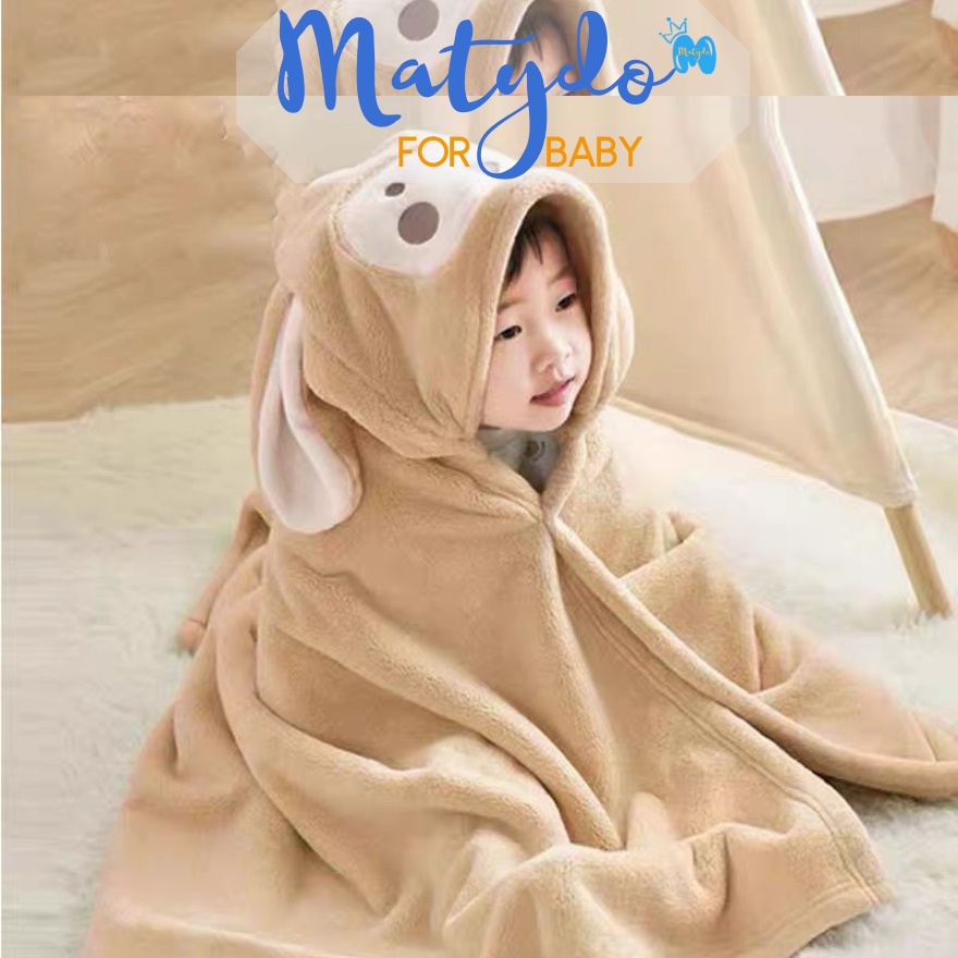 Khăn ủ tắm cho bé MATYDO vải nỉ bông mềm mại thoáng khí thấm hút cao cấp giữ ấm cho trẻ sơ sinh mùa đông kèm mũ thú