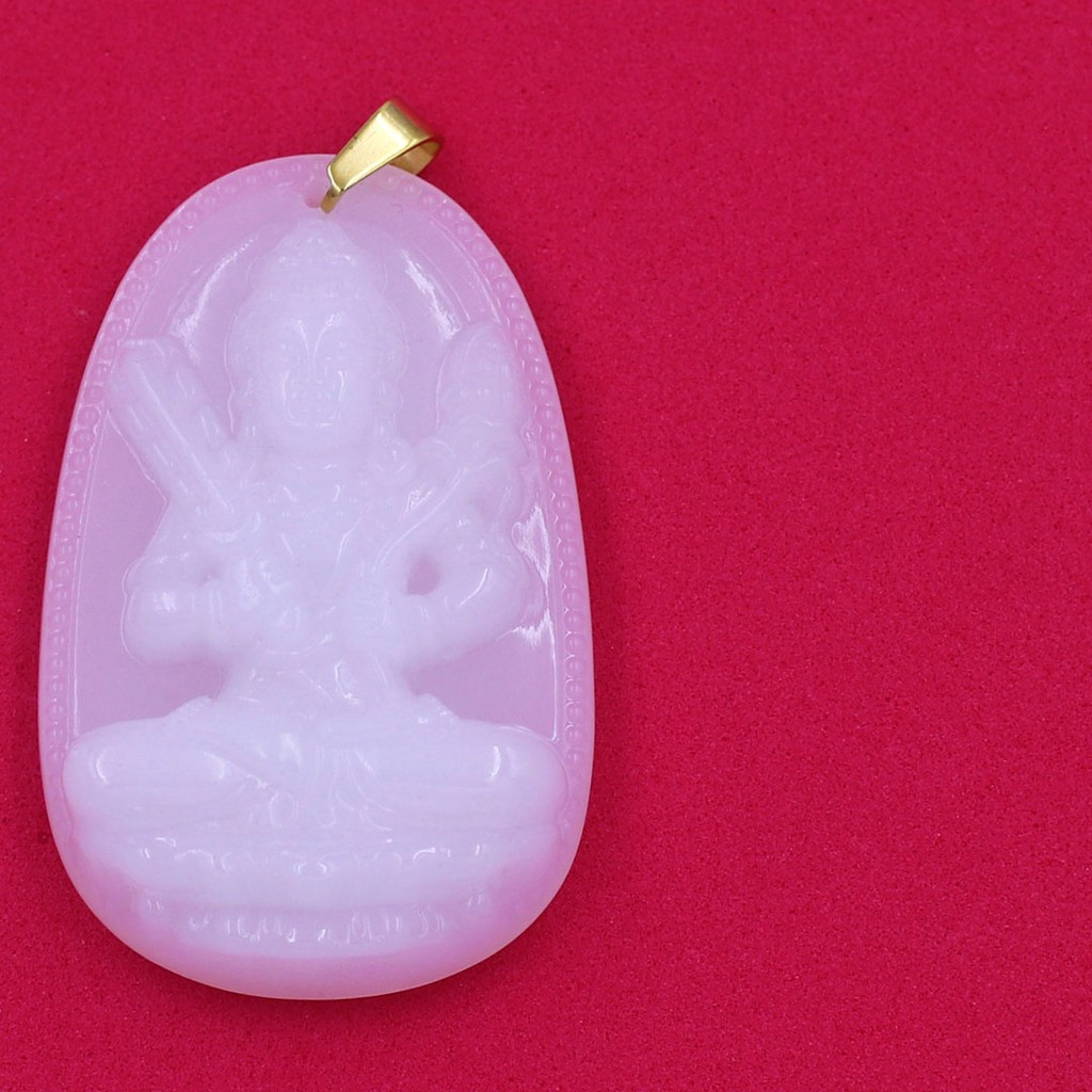 Mặt dây chuyền Hư Không Tạng Bồ Tát đá tự nhiên trắng 4.3cm - Phật bản mệnh tuổi Sửu, Dần - Tặng kèm móc inox