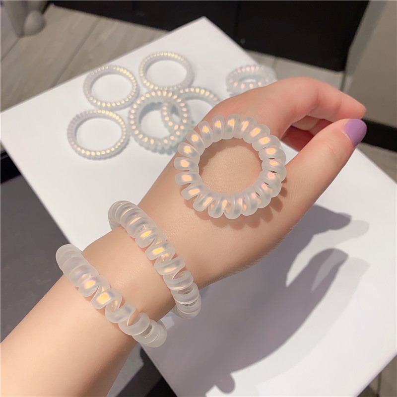 Dây Buộc Tóc Trong Suốt Đính Hạt Phong Cách Hàn Quốc, Buộc Tóc Lò Xo Trắng Trong