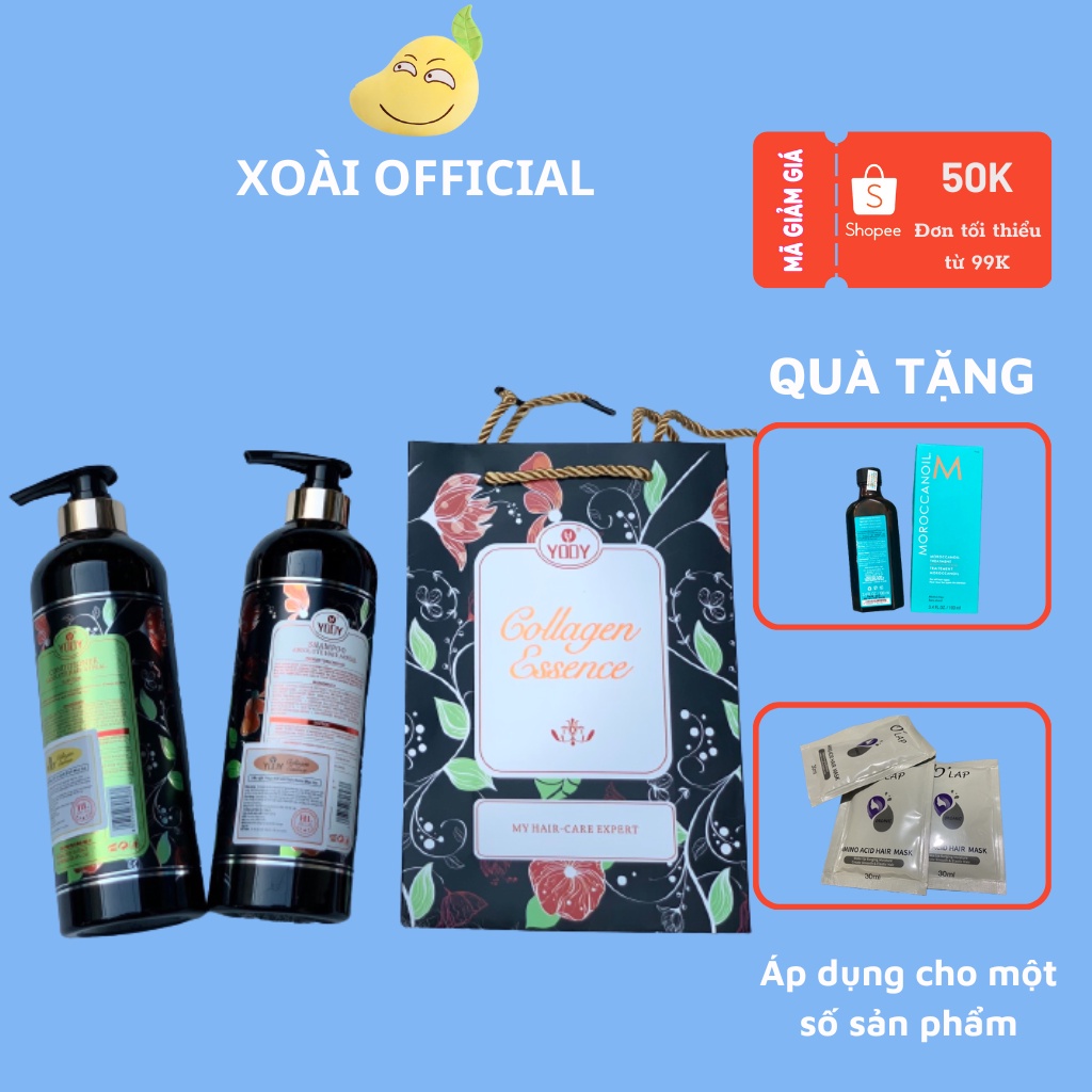 Cặp Dầu Gội Xả Yody Collagen 800ML | Phục Hồi Tóc Khô Xơ, Chẻ Ngọn, Giảm Gãy Rụng