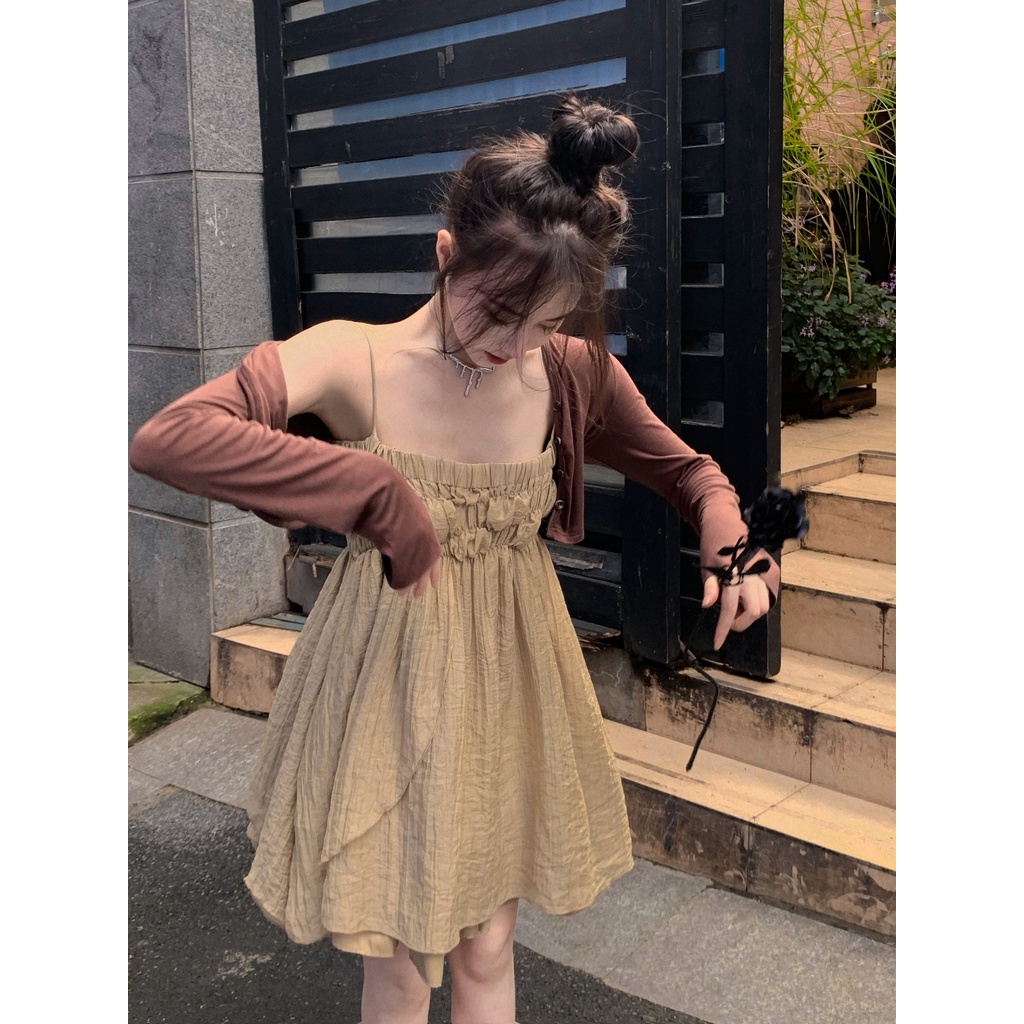 Sexy girl chic suspender dress for women 2022 loose design niche A- line skirt skirt skirt QMPZ