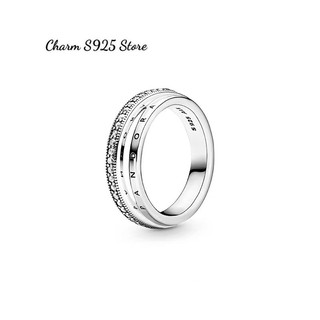 NHẪN ĐEO TAY PAN ALE ĐÍNH ĐÁ GIỮA MÀU TRẮNG BẠC S925 THUẦN KHIẾT HÀNG CAO CẤP
