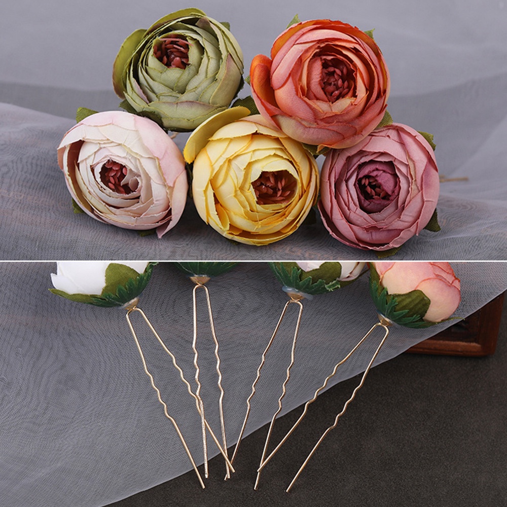 GETNOIVAS Set 2 Kẹp Tóc Hợp Kim Hình Chữ U Đính Hoa Sang Trọng