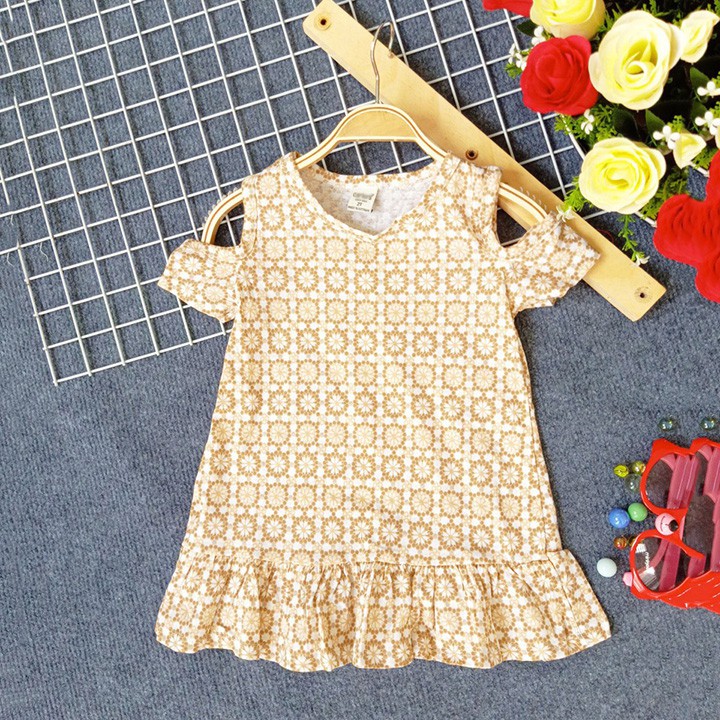 Đầm rớt vai đuôi cá chất cotton giấy cho bé gái 10-12kg - Ninedra
