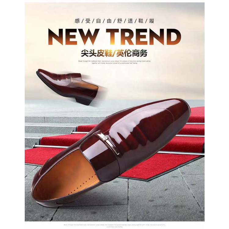 Giày Da Cao Su Mũi Nhọn Màu Đen Thời Trang Công Sở Cho Nam Size 38-48