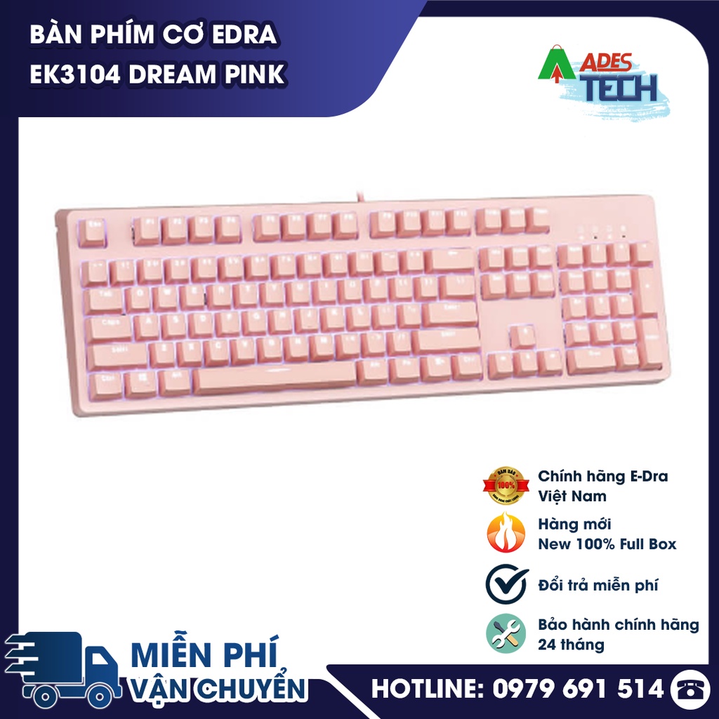 Bàn Phím Cơ EDRA EK3104 Dream Pink Phiên Bản Nâng Cấp 2021 - Bảo hành 24 tháng