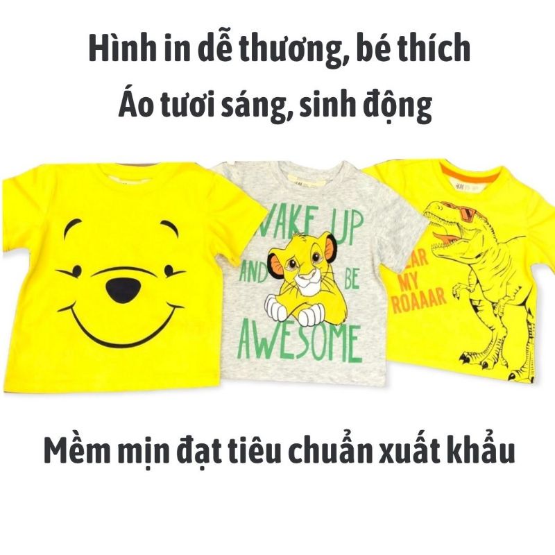 Áo thun cho bé trai bé gái HM xuất dư xịn 100% cotton size trẻ em 1 tuổi - 6 tuổi hình Mickey khủng long xe đua