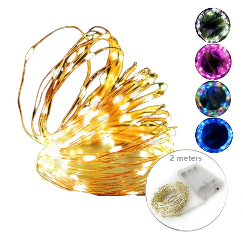 Dây đèn bóng LED màu bạc sử dụng pin 3AA dài 2m dùng trang trí Giáng sinh
