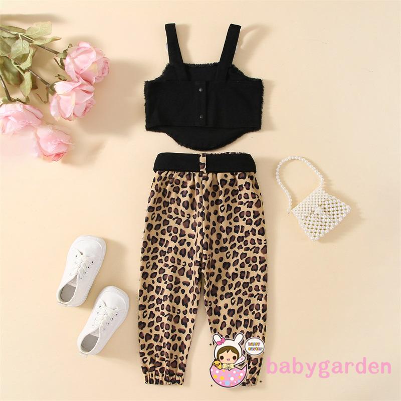 Set Áo Tank Top + Quần Dài Họa Tiết Da Báo + Túi Đeo Thắt Lưng Dành Cho Bé 1-6 Tuổi