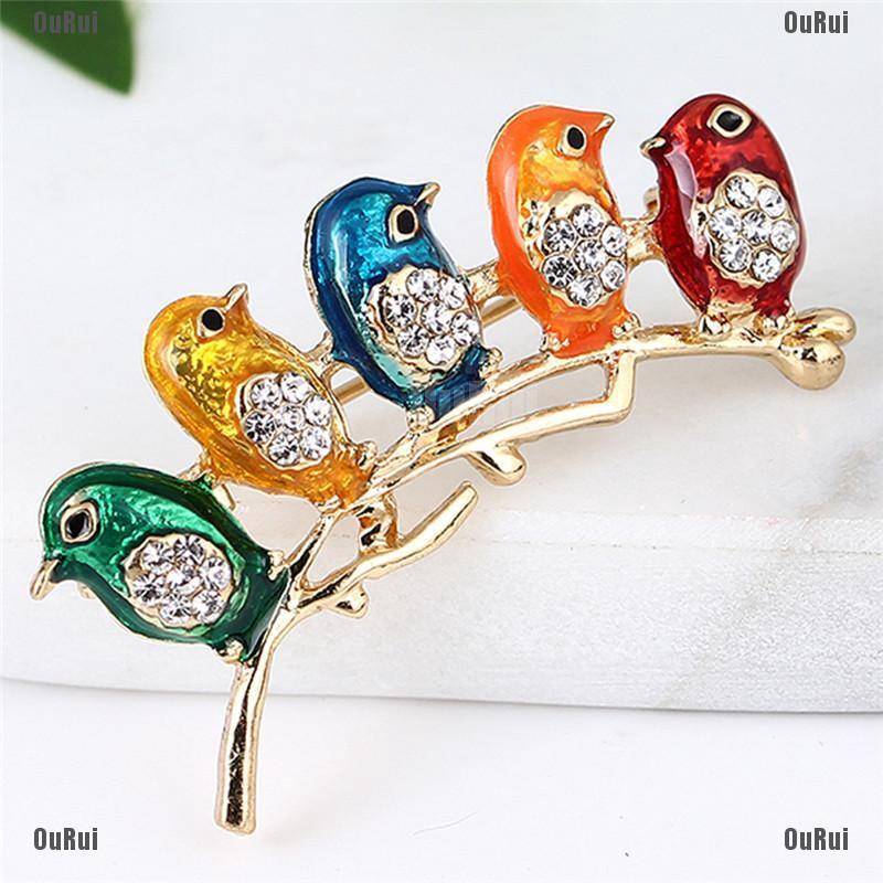 Ghim Cài Áo Hình Chim Với 5 Chú Chim Dễ Thương