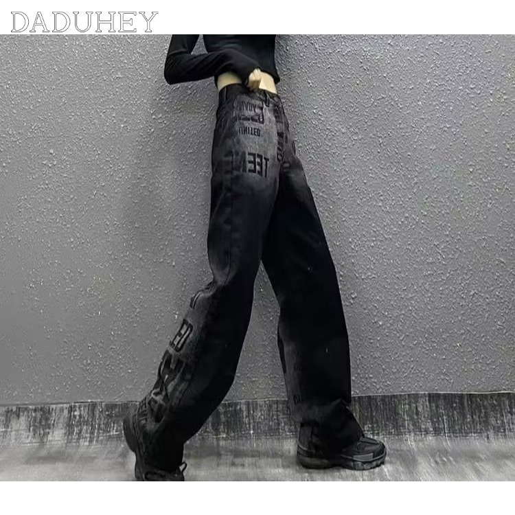 DaDuHey American Retro Printed Jeans Men's Autumn Loose Straight High Street Pants Fashion Brand Ins Wide Leg Pants