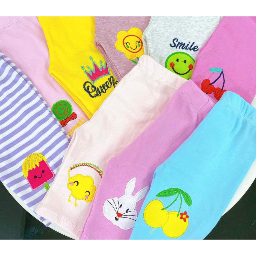 (6-19kg)Quần Legging Lửng cotton Thêu Hoạ Tiết Siêu Đẹp Siêu Đáng Yêu Cho Bé Gái