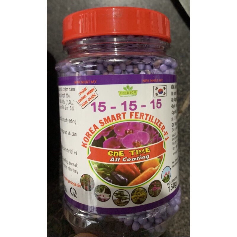 Phân tan chậm Hàn quốc 15-15-15 . Lọ 150gam