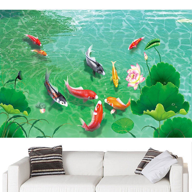 ♭Sen chín may mắn trang trí phong thủy Decal Dán Tường Tranh treo tường cá SOFA PHÒNG KHÁCH nền tự tùy chỉnh◈