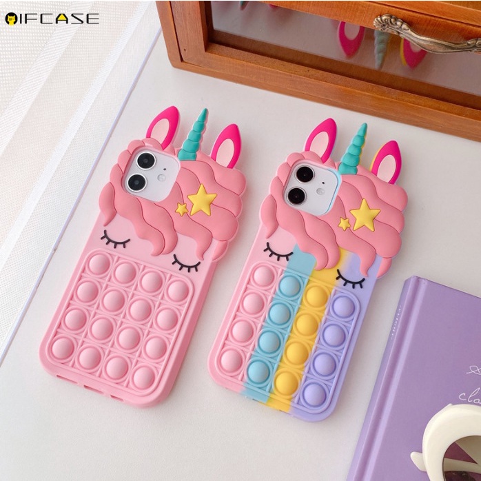 Ốp điện thoại silicon nhấn bong bóng màu cầu vồng đáng yêu cho iPhone 12 Mini 12 11 Pro Max XS Max XR X 7 8 6 6s Plus