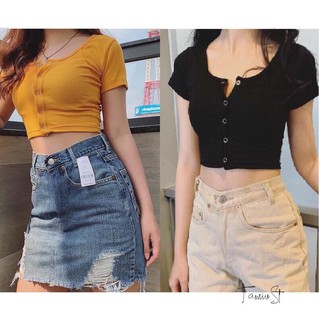 [Kèm hình thật]Áo thun croptop nữ body vải gân nút bấm | Có 5 màu