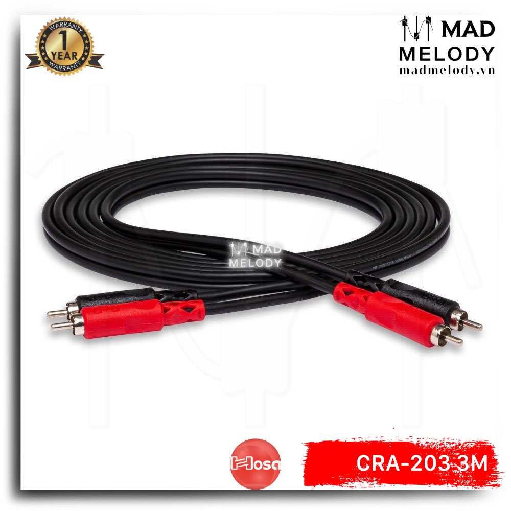 Hosa Stereo Interconnect CRA-203 (3m) (2RCA - 2RCA) [Dây cáp tín hiệu loa 2 đầu bông sen, NEW & chính hãng)