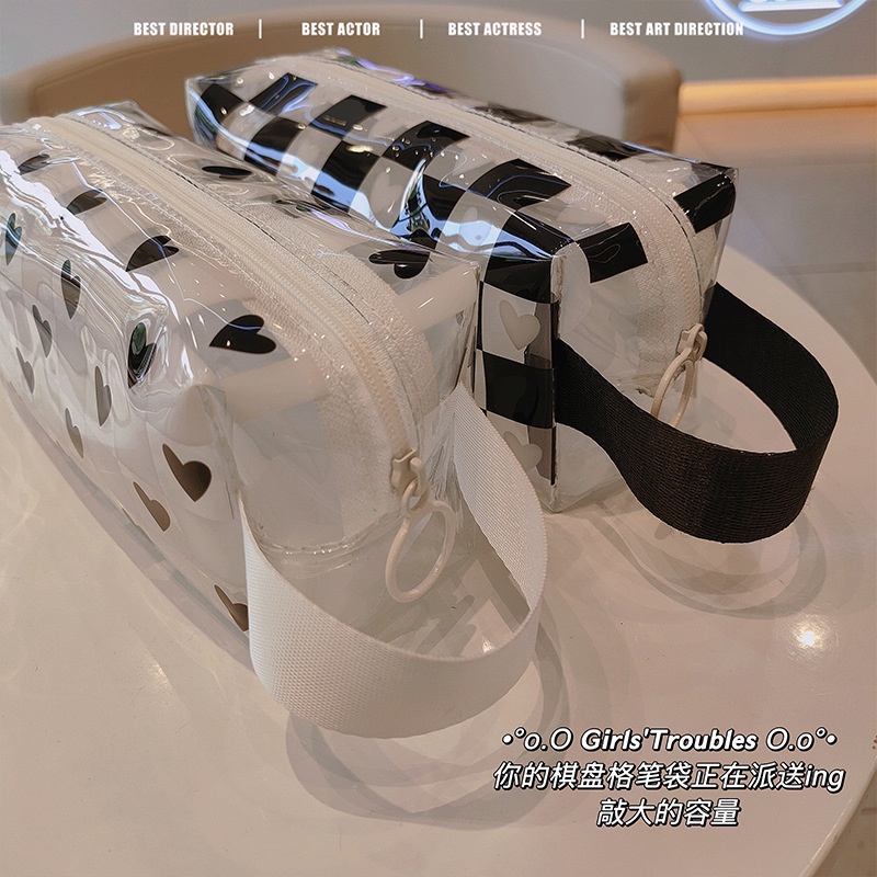 Túi Đựng Bút Chì Bằng Pvc Trong Suốt Chống Thấm Nước Màu Trắng Đen Kiểu Hàn Quốc