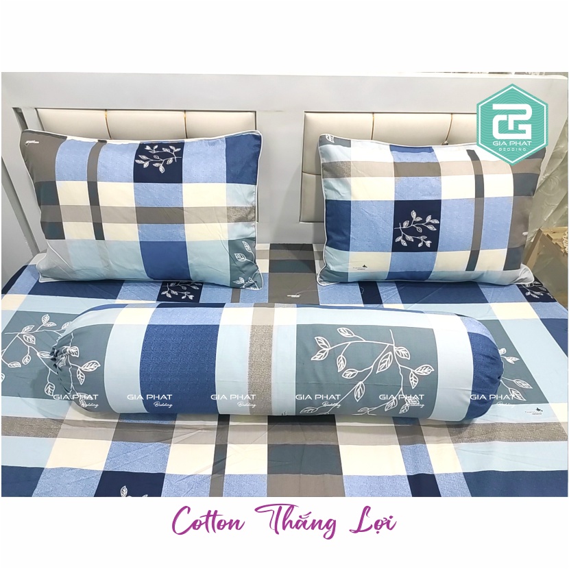 Bộ ga gối Thắng Lợi {4 món}100% Cotton chuẩn logo họa tiết  Sọc Lớn