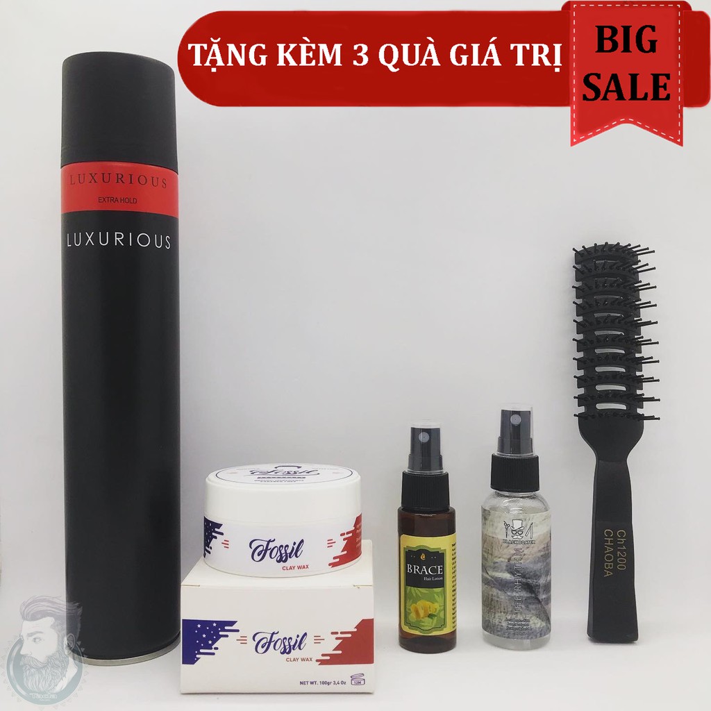 ✅[TẶNG 3 QUÀ]{Combo} Sáp Vuốt Tóc Fossil Và Gôm Xịt Tóc Luxurious + Tặng Pre Styling, Hair Lotion &amp; Lược