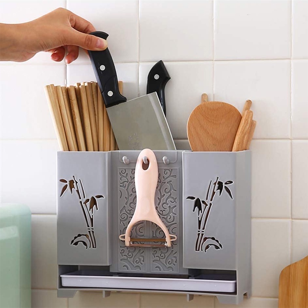 [Tổng Kho Sỉ] Khay Giá Đựng Cắm Đũa Muỗng Cành Trúc K7 - Ống Kệ Để Cắm Dao Nhà Bếp Dán Treo Tường Đa Năng Cao Cấp