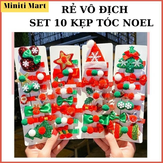 [RẺ VÔ ĐỊCH]Set 10 Kẹp Tóc Quà Noel, Giáng Sinh Xinh Xắn Cho Bé Gái