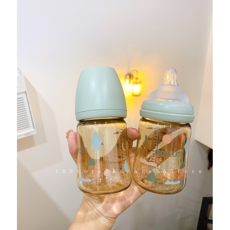 Bình sữa Moyuum Limited Cloud họa tiết 🔸🟢☁️💦 xanh Mint 170ml/270ml (hỗ trợ đổi núm)