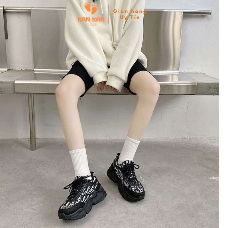 Giày Thể Thao Nữ Độn Đế Cao Sneaker Trắng Đen Hàn Quốc KA052 KanKanStore