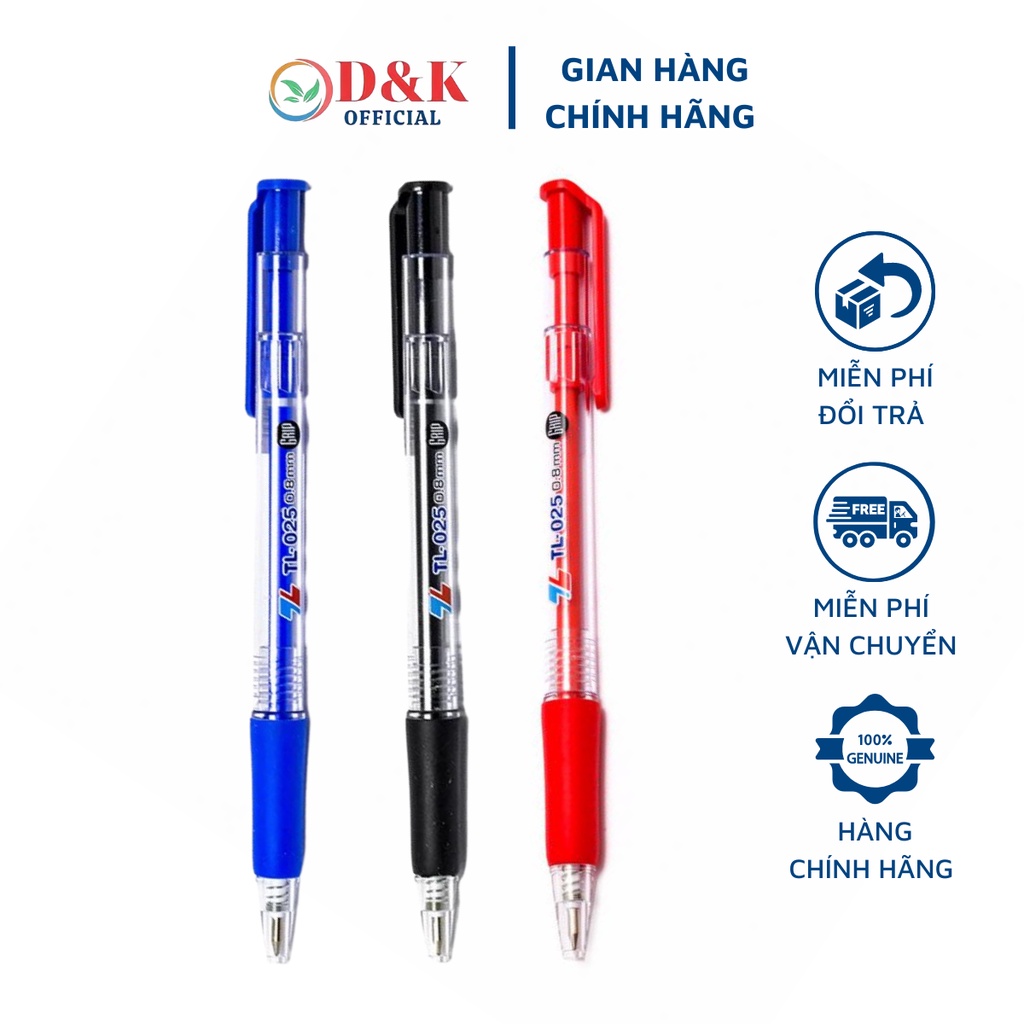 Bút Bi 0.8mm Thiên Long TL-025 Đỏ, Xanh, Đen Thiết Kế Tiện Dụng Êm Tay Khi Viết Hộp 20 Cây