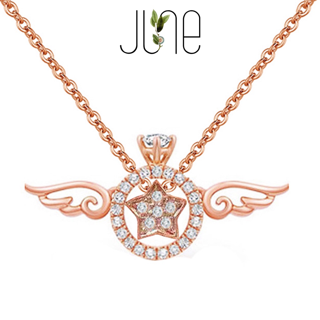 Dây chuyền nữ bạc S925 cánh thiên thần đính đá màu vàng hồng, thời trang Hàn Quốc June accessories