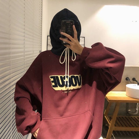 Áo hoodie dáng rộng thêu hình phong cách Hàn Quốc thu đông thời trang cho nam