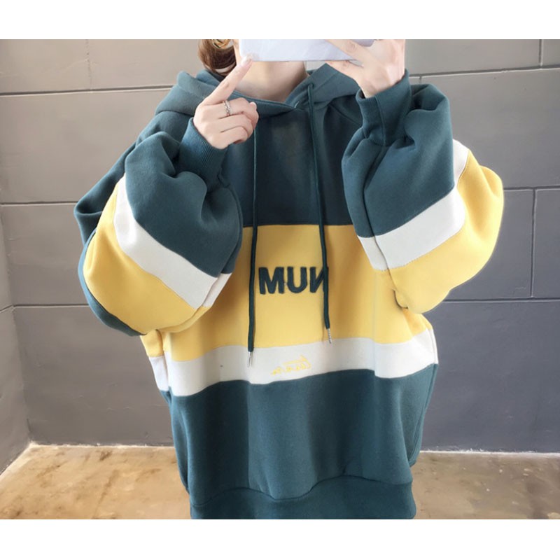 Áo hoodie phối lông dày giữ ấm dáng rộng size lớn  | BigBuy360 - bigbuy360.vn