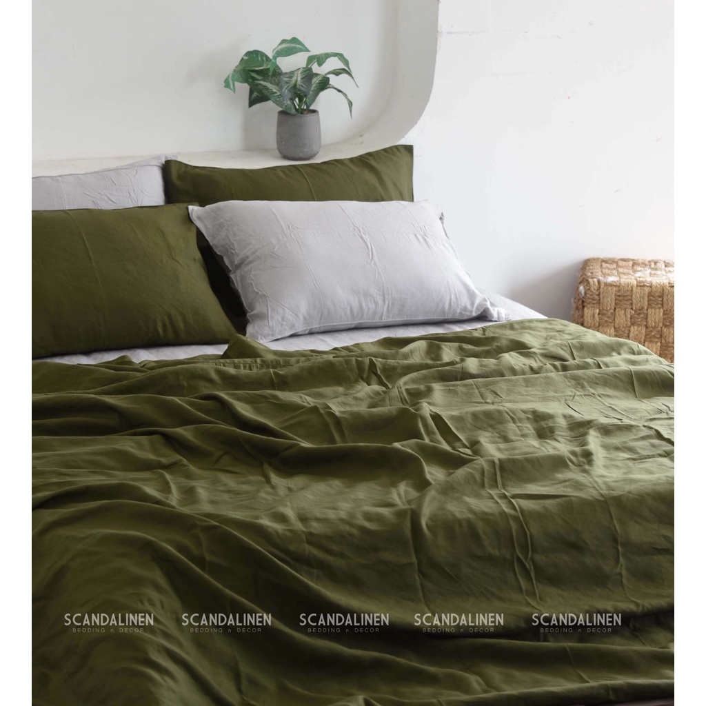Bộ Chăn Ga Gối Linen Bamboo - Rêu xanh 50