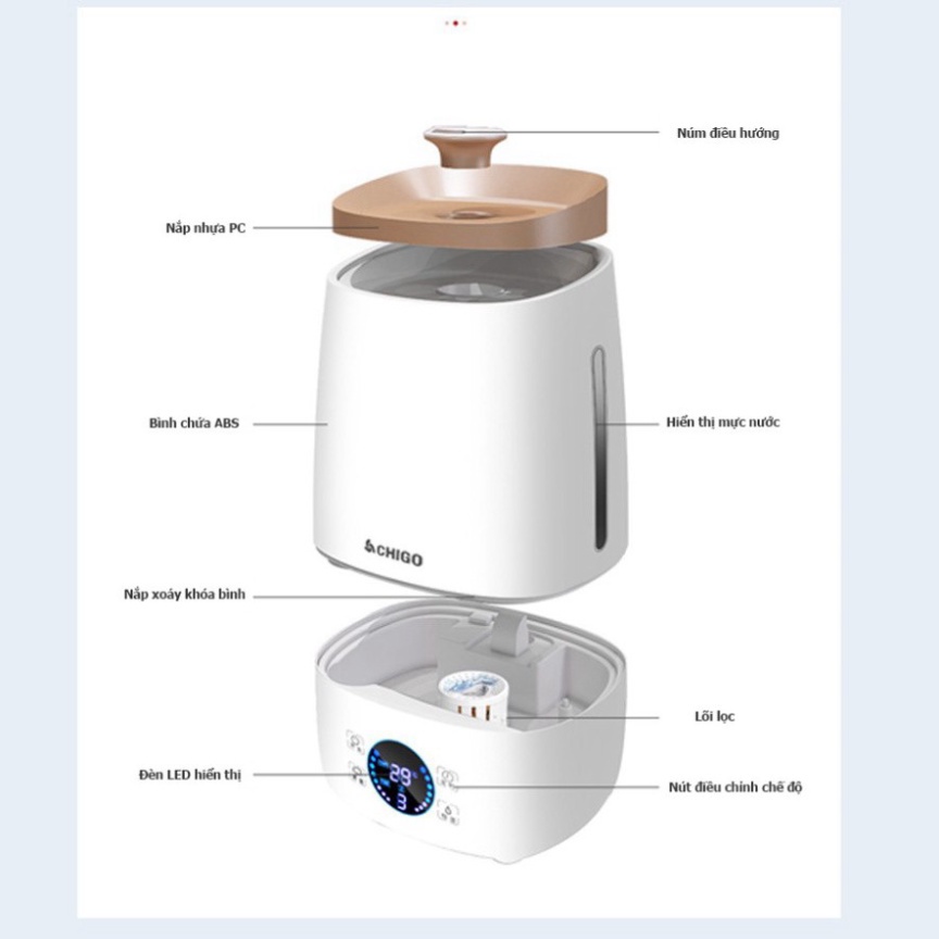 Máy phun sương CHIGO, máy tạo ẩm không khí dung tích 4L sử dụng lên đến 10 tiếng