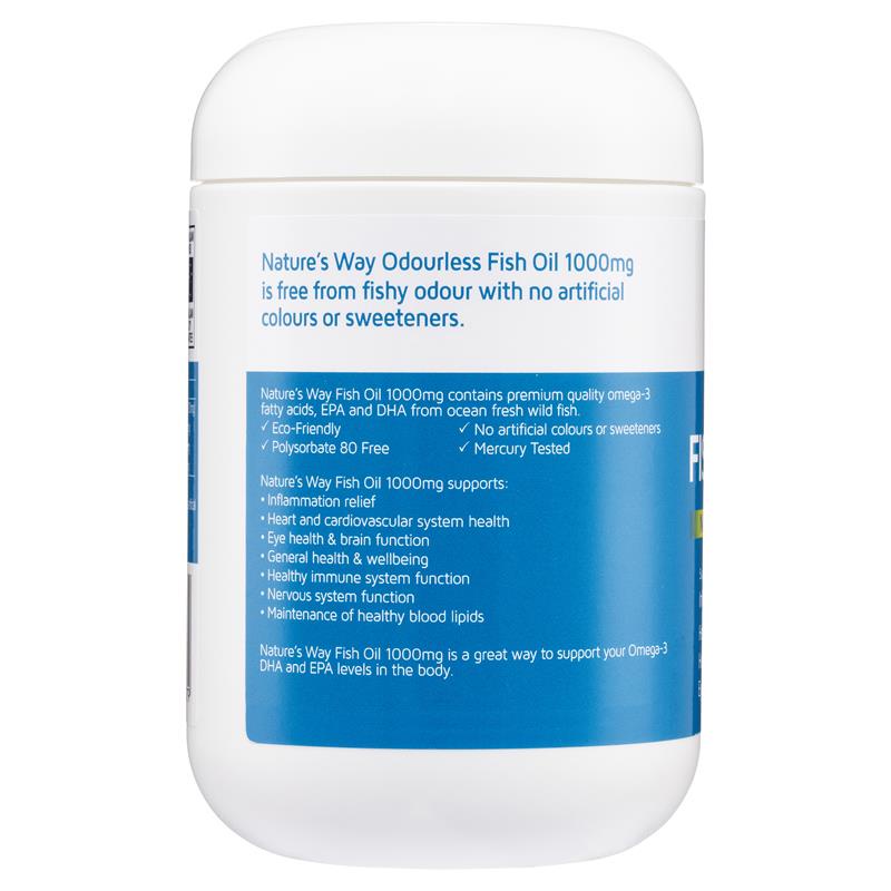 Viên uống Nature's Way Odourless Fish Oil 1000mg 200 viên dầu cá tự nhiên không mùi, hỗ trợ cho não bộ thị lực
