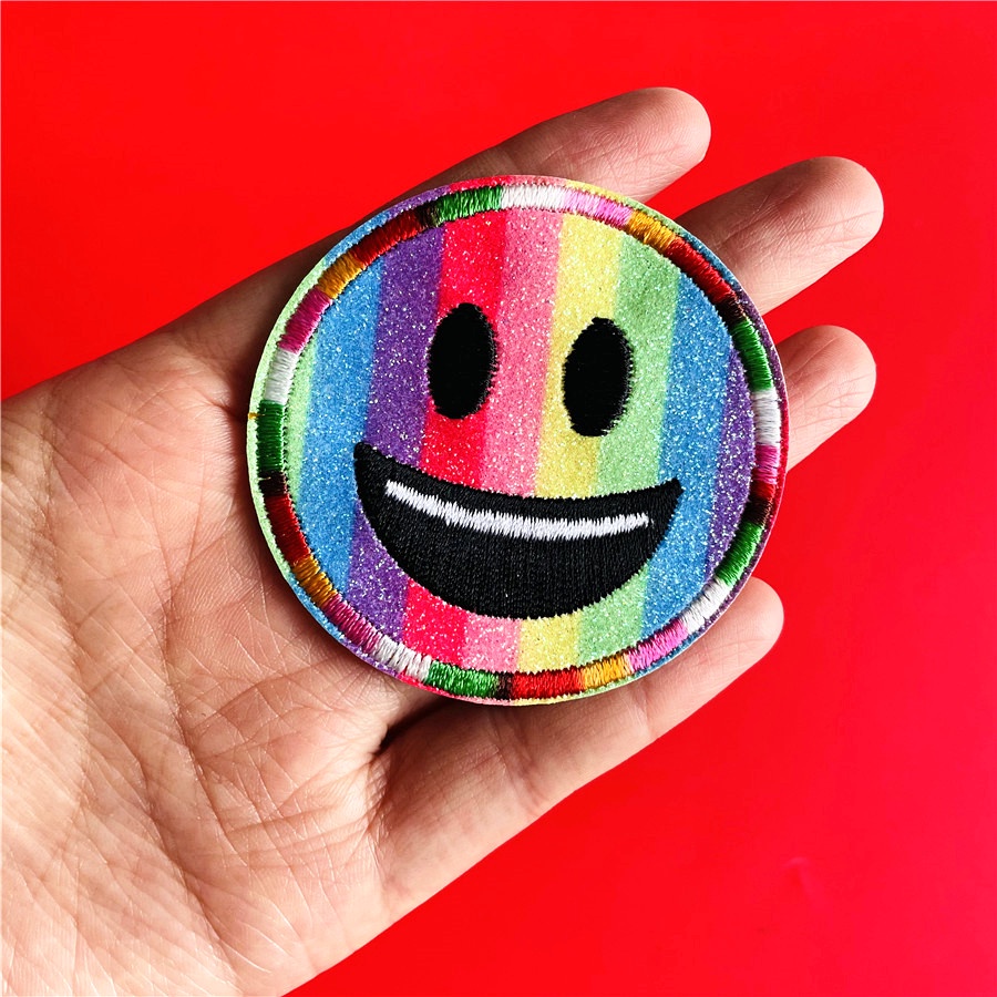 Thời Trang 1 Sticker Ủi Thêu Hình Mặt Cười Cầu Vồng 01