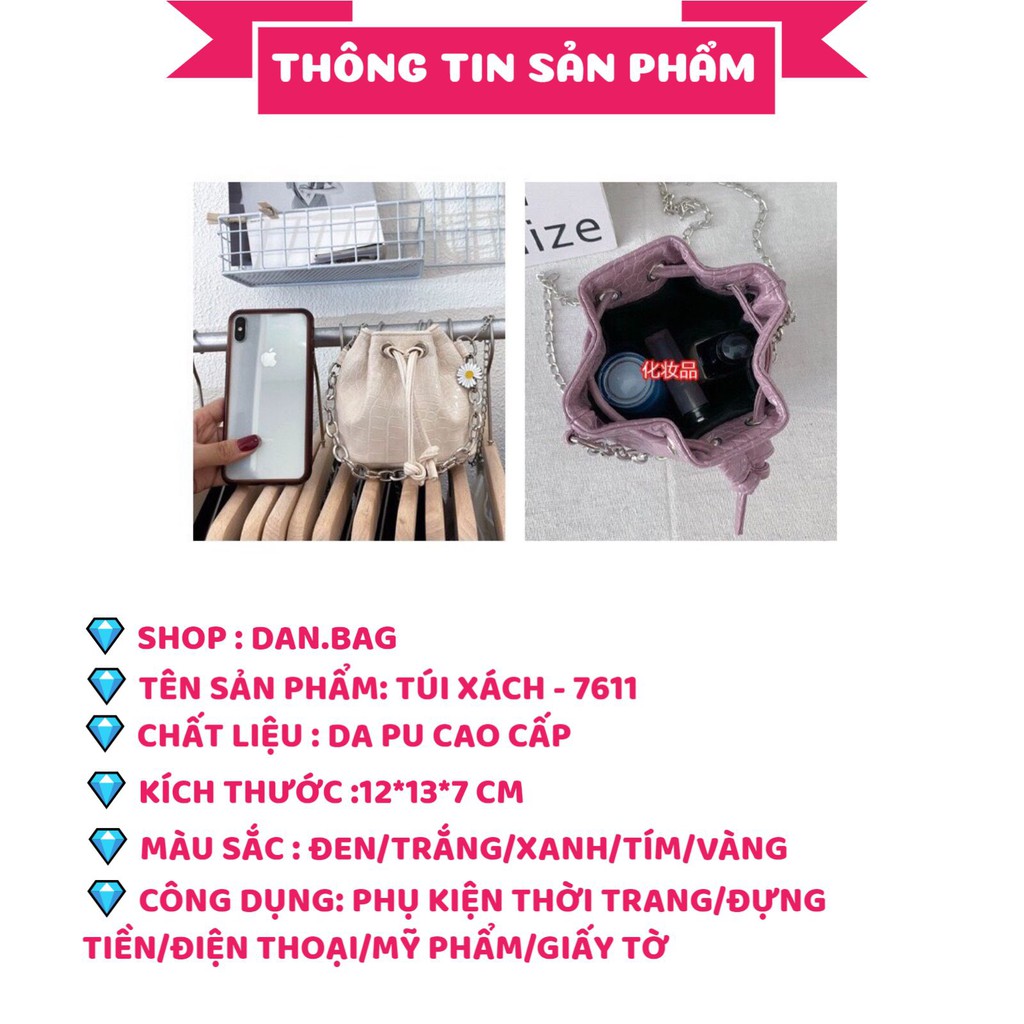 Túi Xách Nữ Mini Giá Rẻ họa tiết da cá sấu phối dây xích nhỏ xinh điệu đà kèm nơ cúc họa mi mã 7611