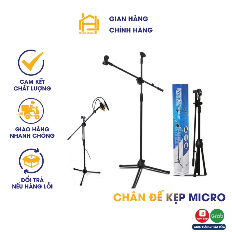 Chân đế kẹp micro BOM MIC STAND, giá đỡ mic đứng phòng thu, sân khấu chuyển nghiệp