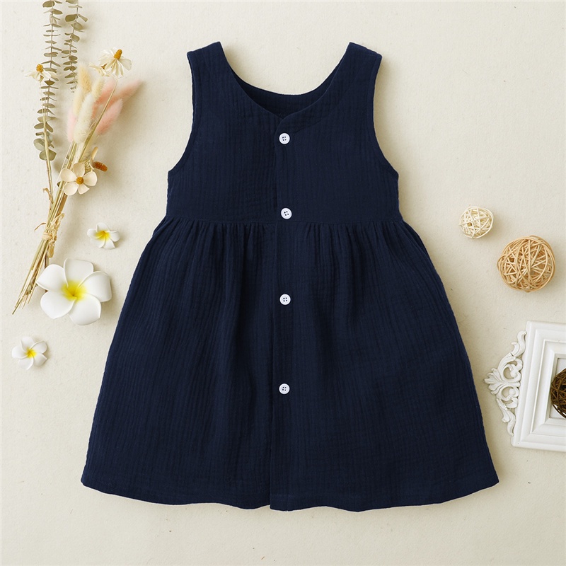 Đầm MIKRDOO bằng cotton màu trơn dễ thương không tay thời trang mùa hè cho bé gái mặc ngày lễ dự tiệc