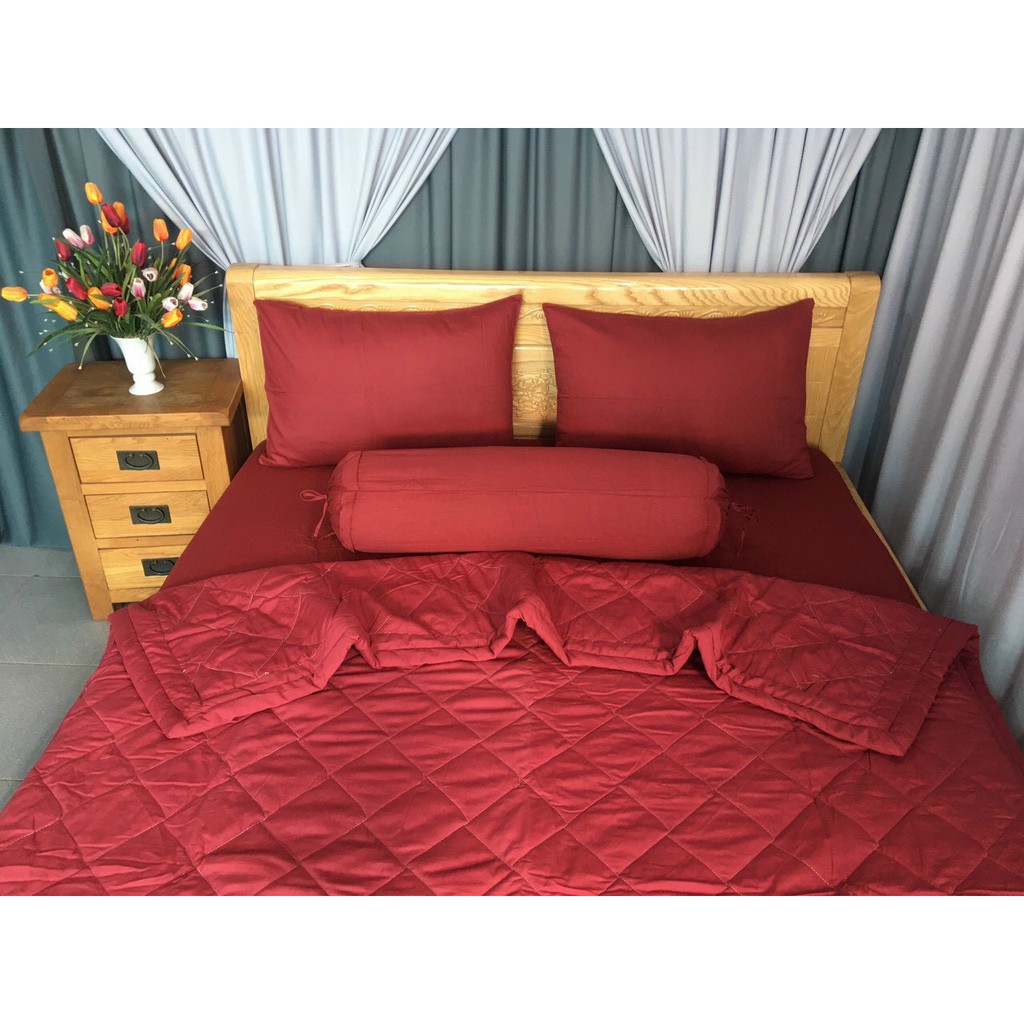 Bộ Drap Giường Cotton 100% Phong Cách Một Màu Sang Trọng Lan Bedding - Màu Đỏ