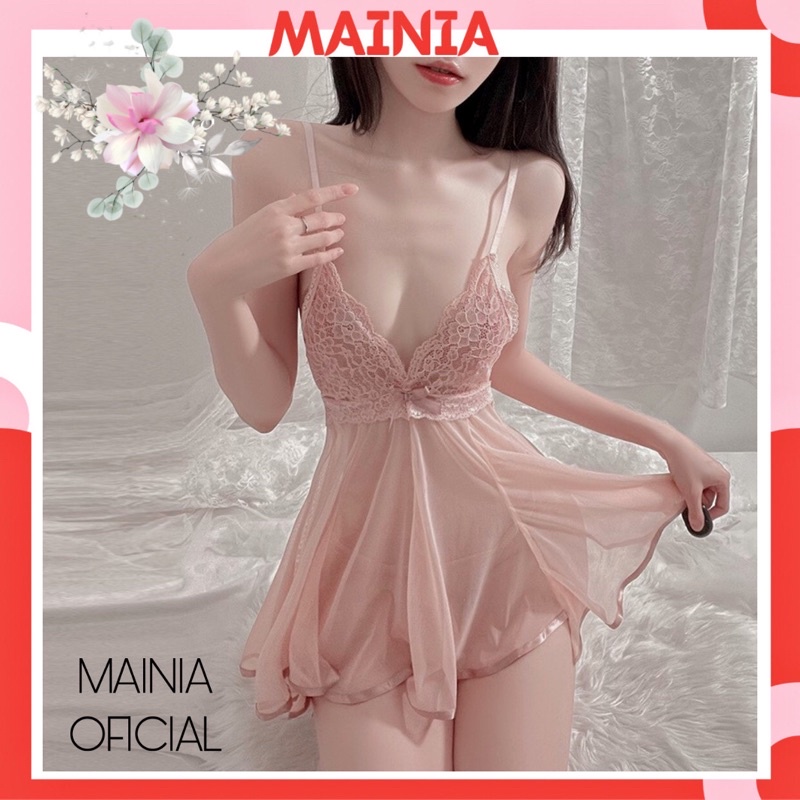 Váy Ngủ Xuyên Thấu Cột Nơ Lưng Đầm Ngủ 2 Dây Cao Cấp Mainia Shop 5308