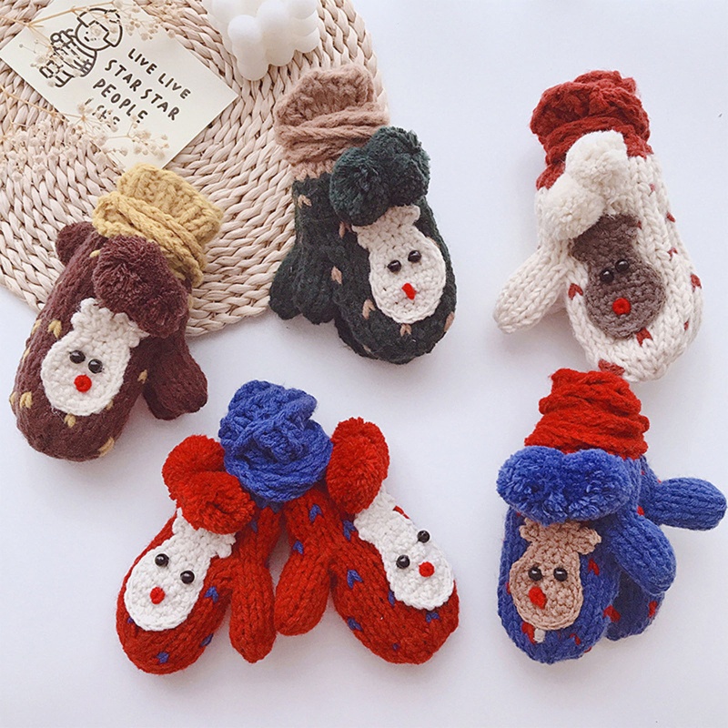 Găng Tay Dệt Kim Họa Tiết Tuần Lộc Hoạt Hình Dễ Thương Thời Trang Mùa Đông