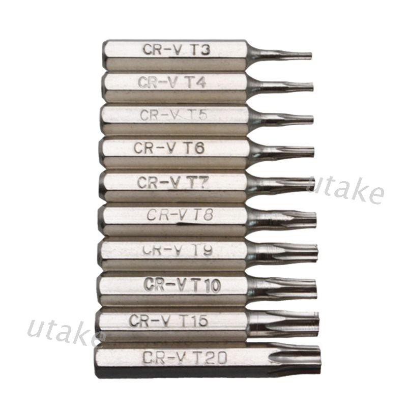 Bộ 10 đầu tua vít Cr-V Torx T3 T4 T5 T6 T7 T8 T9 T10 T15 T20 chuyên dụng