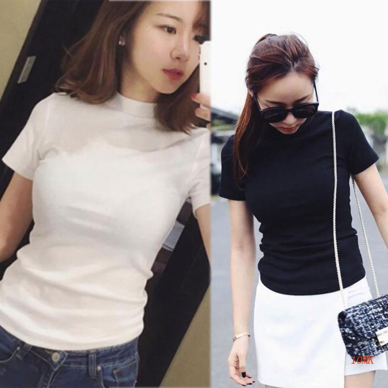 Áo Thun Tay Ngắn Cổ Lọ Màu Trơn Thời Trang Mùa Hè 10MK Dành Cho Nữ