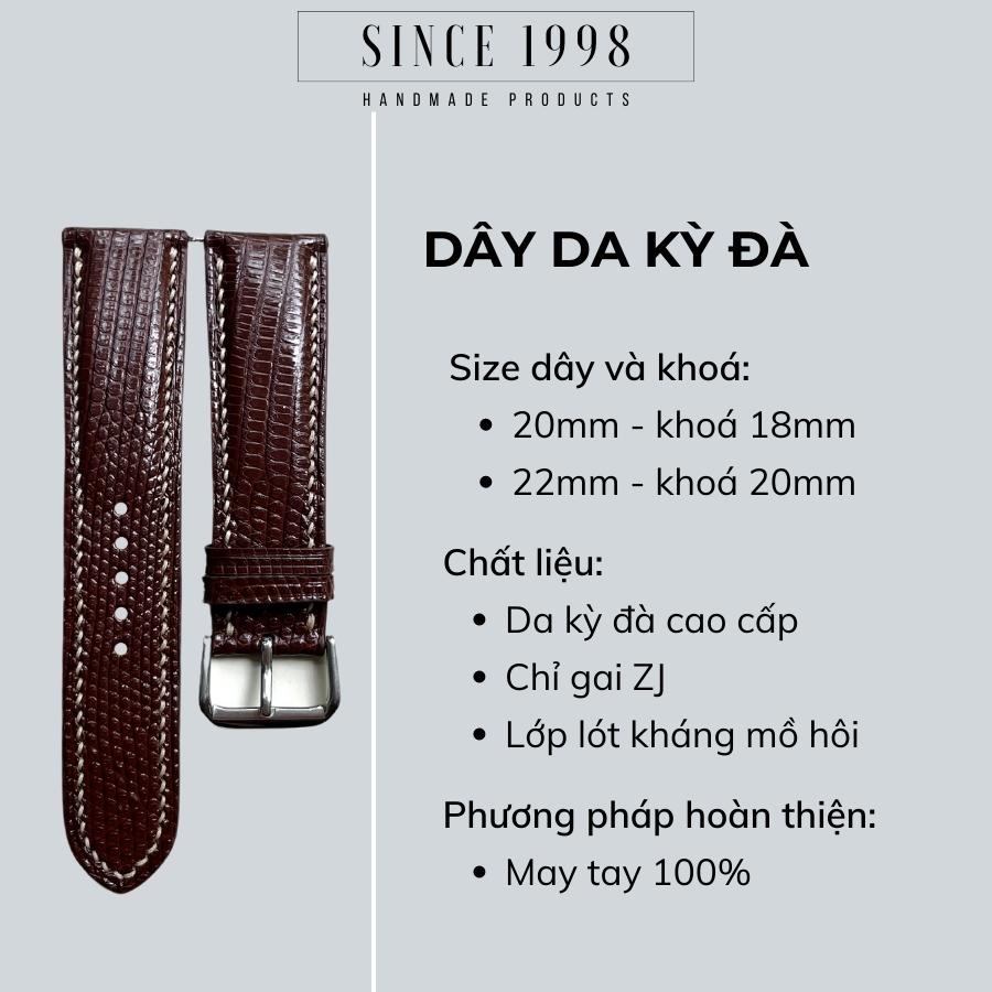 Dây Da Đồng Hồ Nam Kỳ Đà 20mm 22mm, Da Thật, Handmade, Chống Nước, Chính Hãng, Bảo Hành 12 Tháng